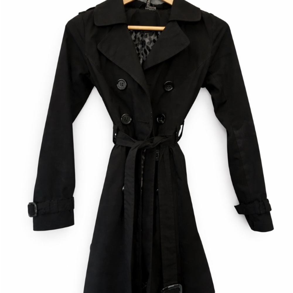 H&M Black Double-Breasted Belted Trench Coat